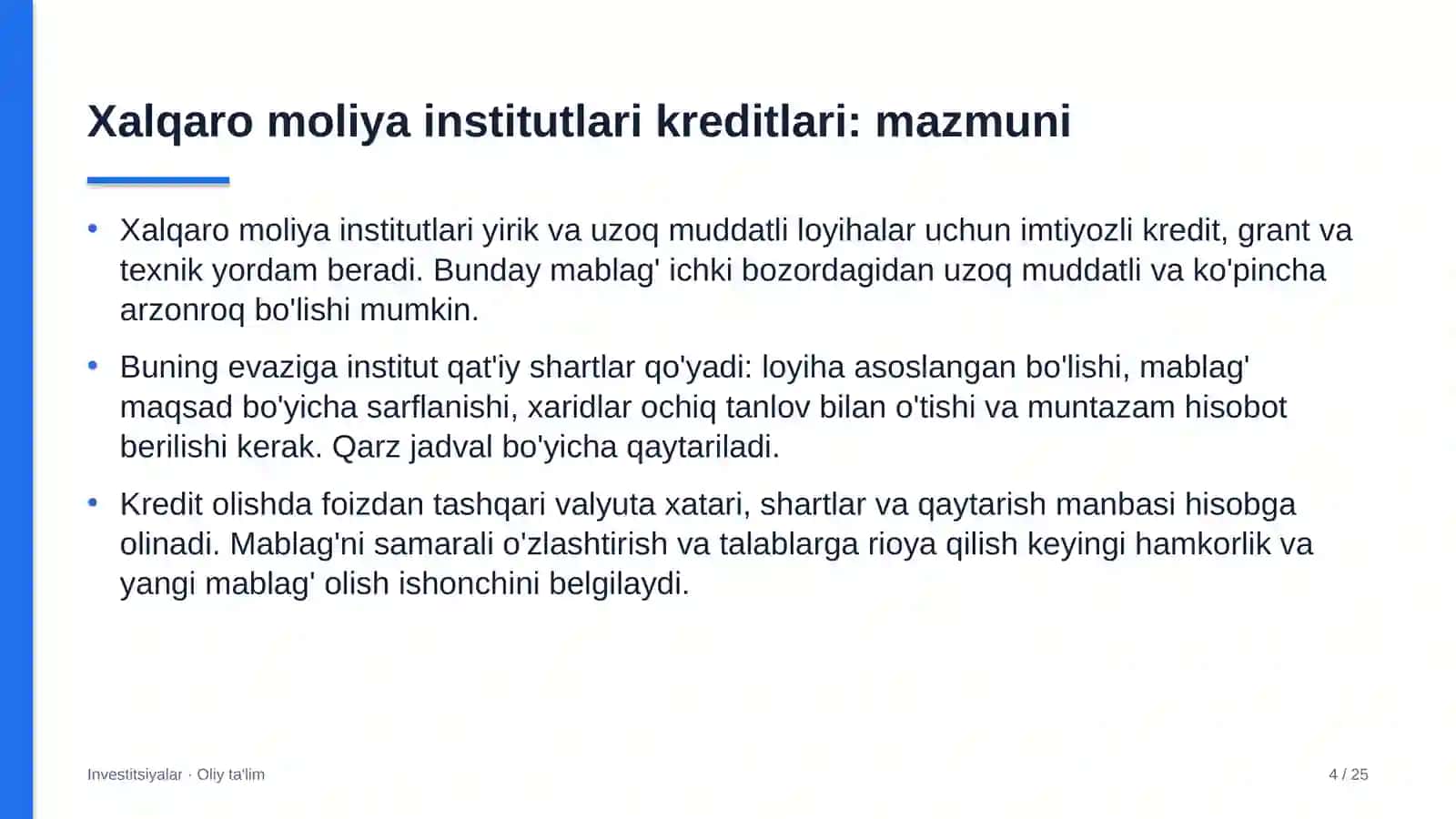 yo'l qurilishida xalqaro moliya institutlari kreditlaridan foydalanish 7095 4