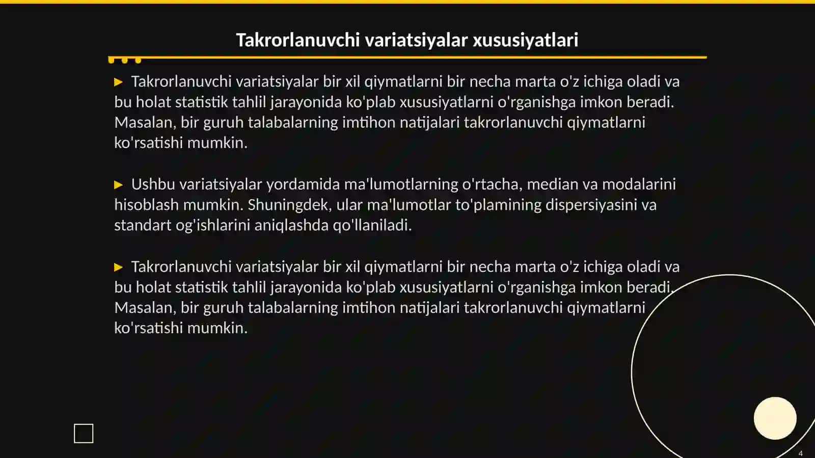 Variatsiyalar: takrorlanuvchi va takrorlanmaydigan 4