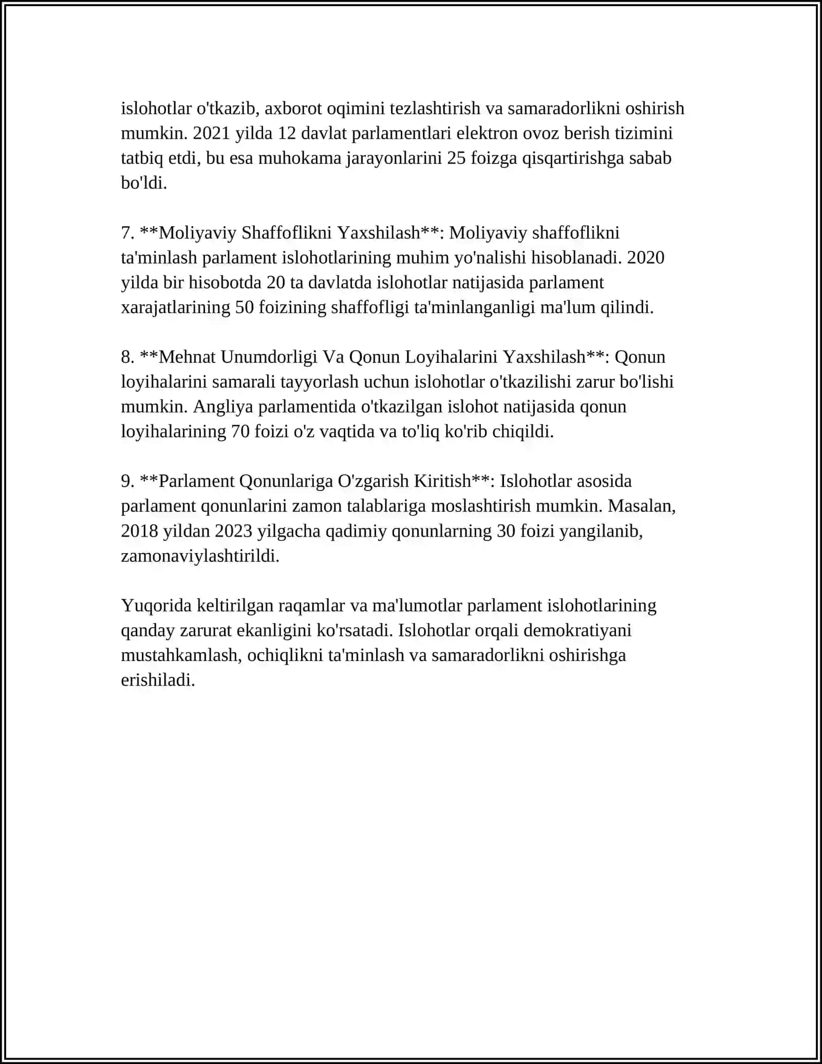 OʻZBEKISTON RESPUBLIKASIDA PARLAMENT ISLOHATLARNING ZARURYATI TAJRIBA VA MUAMMOLAR 4