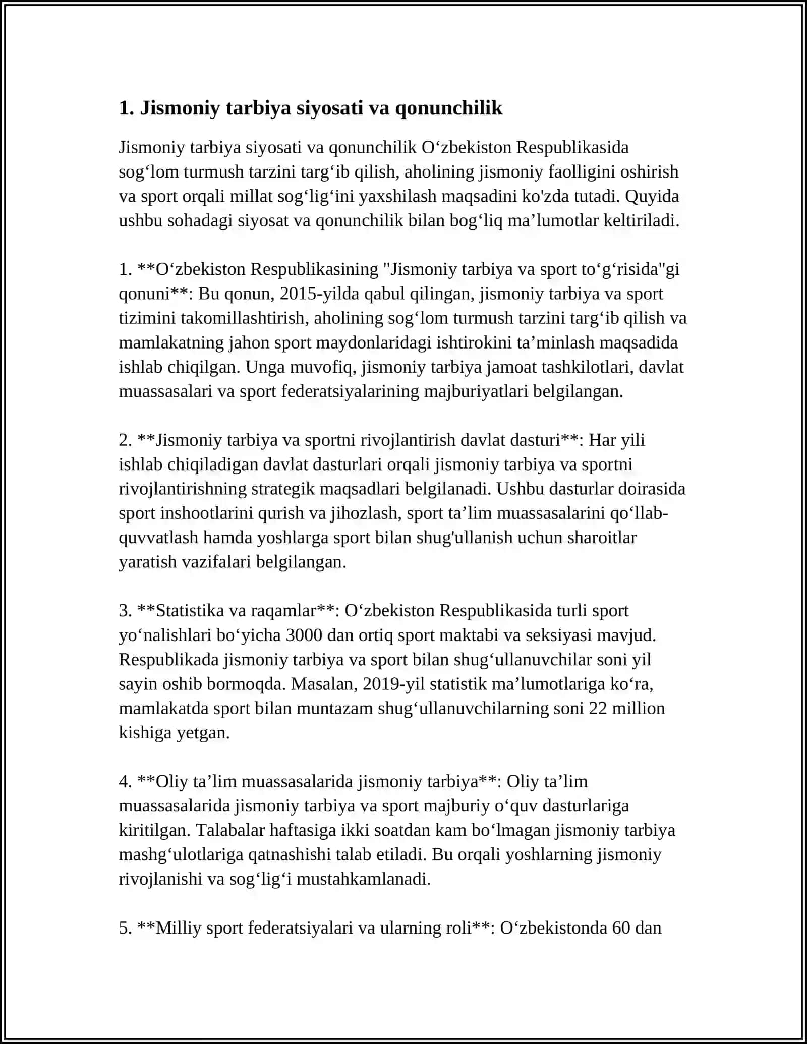 O'ZBEKISTON RESPUBLIKASIDA JISMONIY TARBIYA VA SPORTNING RIVOJLANISHI 4