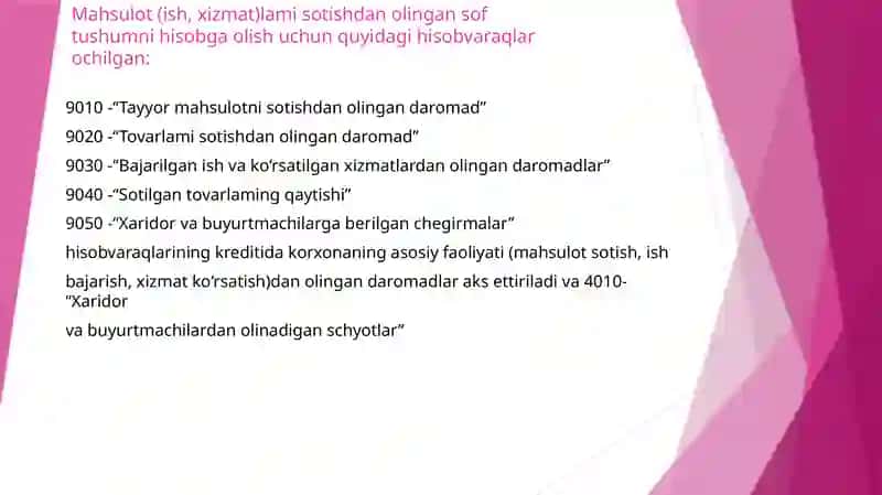 Mahsulotlarni sotishdan olingan foyda-zararlar hisobga olish 4