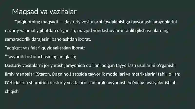 Dasturiy vositalarni foydalanishga tayyorlash usullari tahlili 4