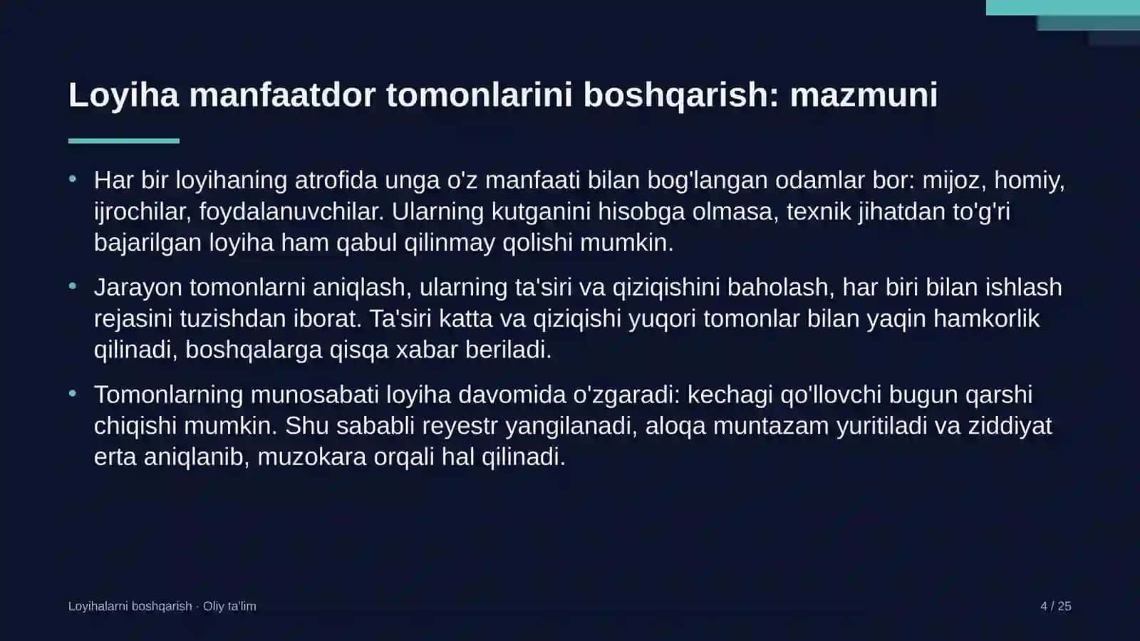bojsiz savdo do'konlarida loyiha manfaatdor tomonlarini boshqarish 4713 4