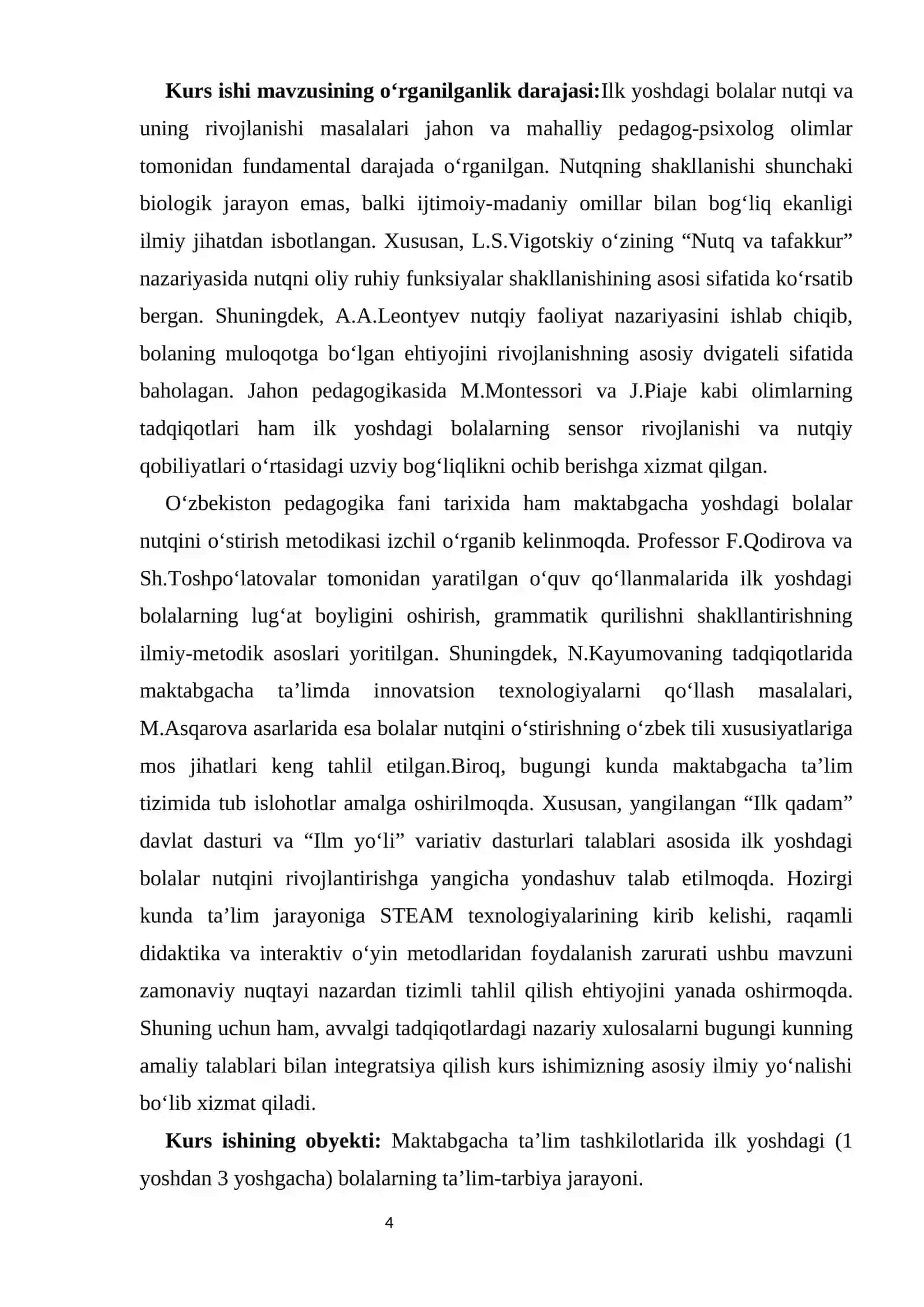 Ilk yoshdagi bolalarda og‘zaki nutqni rivojlantirish usullari KURS ISHI 4