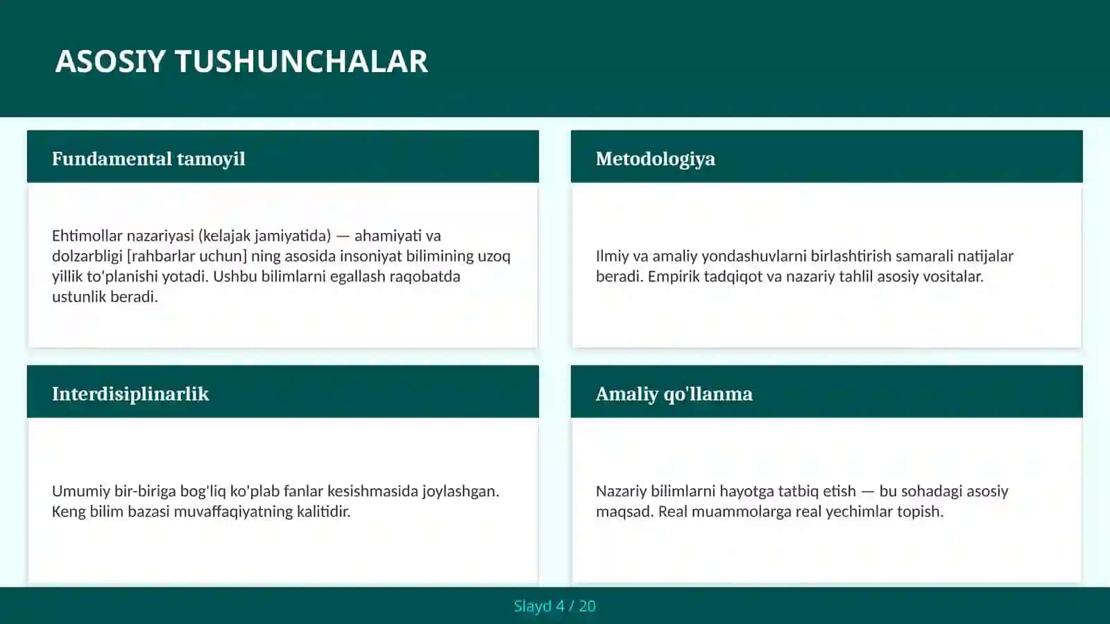 Ehtimollar nazariyasi (kelajak jamiyatida) - ahamiyati va dolzarbligi [rahbarlar uchun] 4