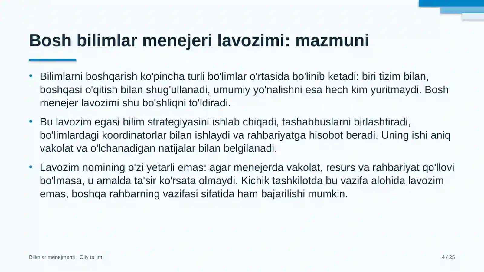 Energiya auditi tashkilotlarida bosh bilimlar menejeri lavozimini joriy etish 4