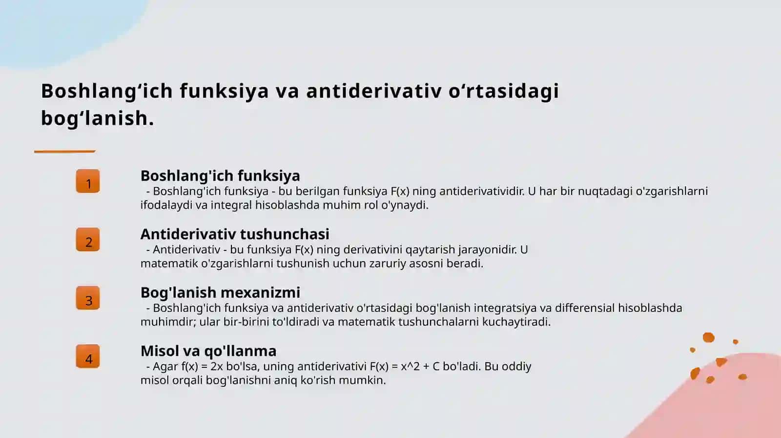 Boshlang ich funksiya va aniqmas integral tushunchalari 4