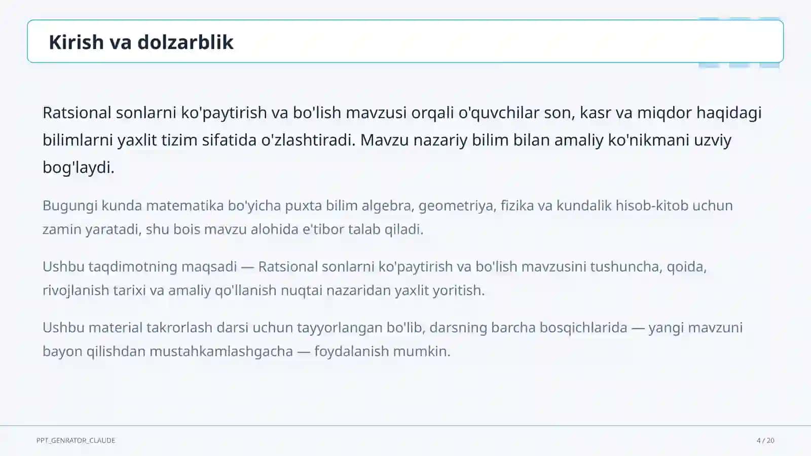 Ratsional sonlarni ko'paytirish va bo'lish (6-sinf) 4