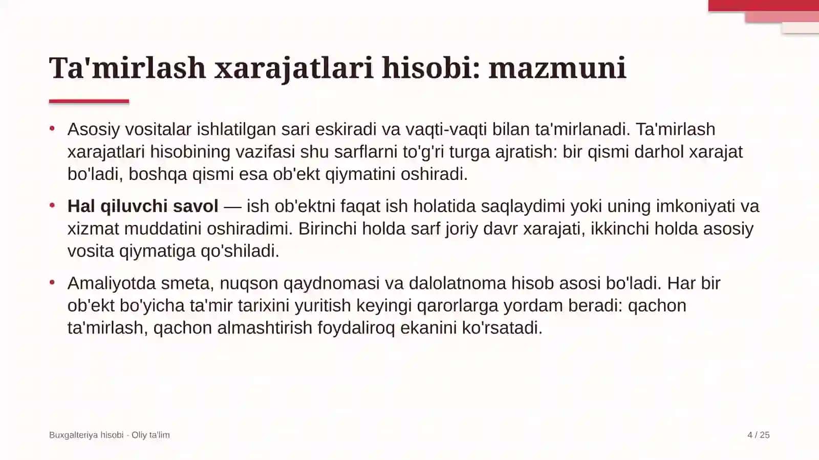 reabilitatsiya markazlarida ta'mirlash xarajatlari hisobi 3136 4