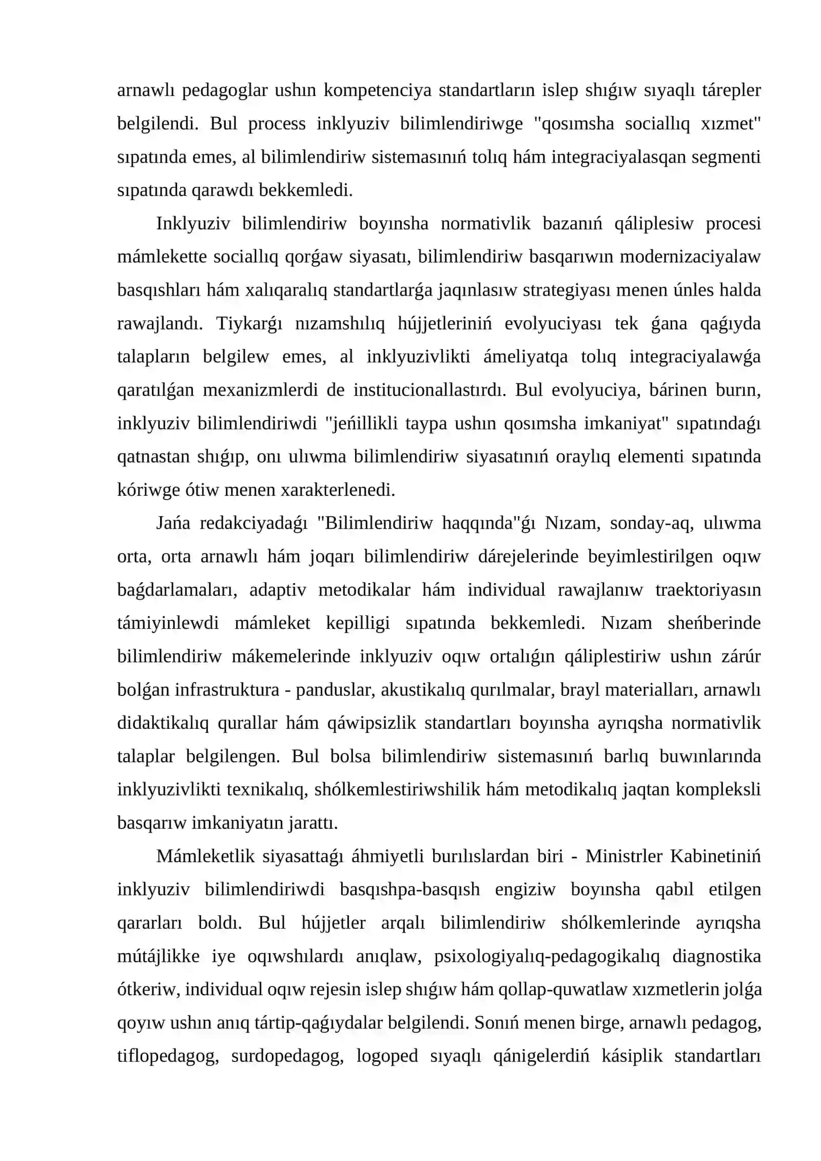 Ózbekstanda inklyuziv tálimniń normativ-huqıqıy bazasın analiz qılıw 4