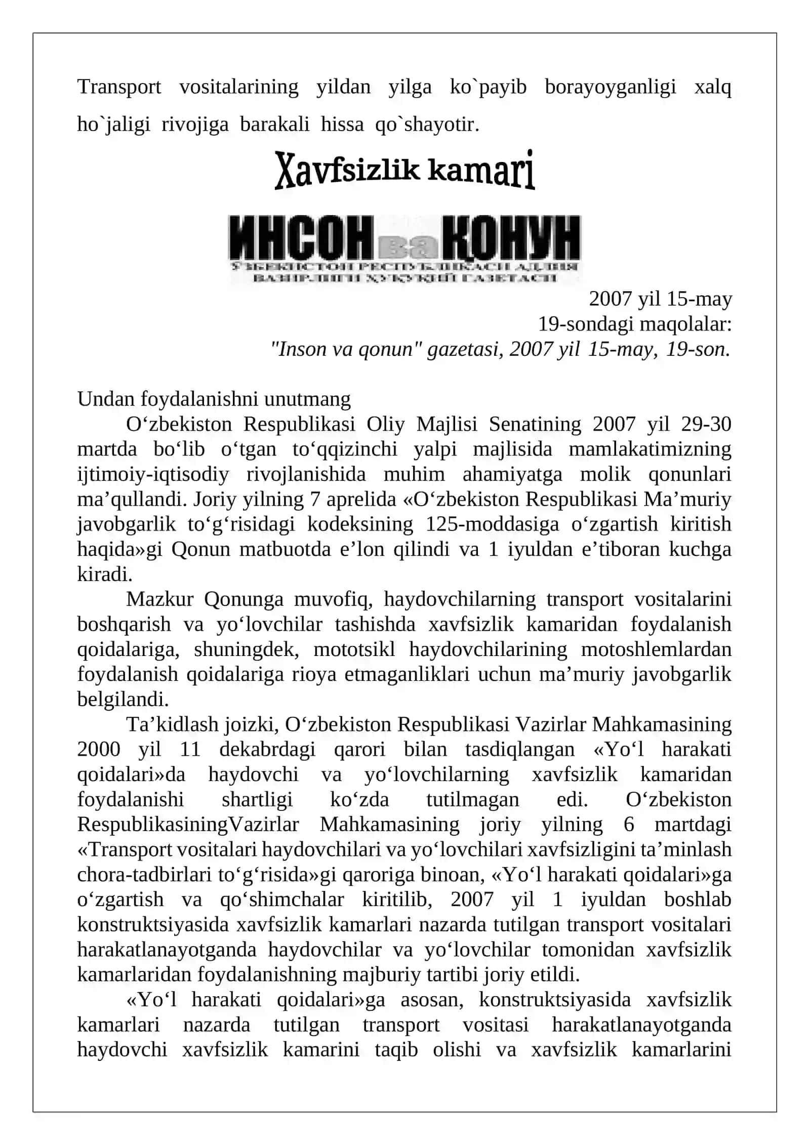 Yo`l qoidasi – umr foydasi 4