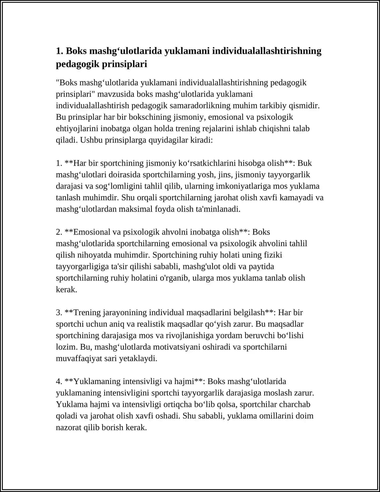 Boks mashgʻulotlarida yuklamani individualallashtirishning pedagogik samaradorligi 4