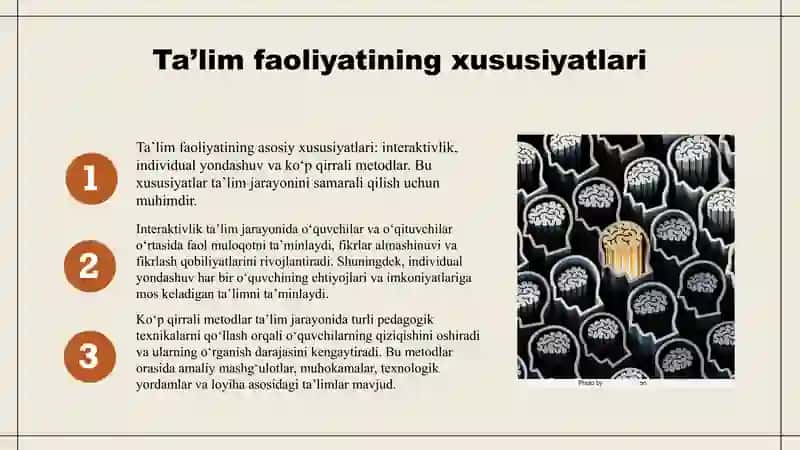 Ta'lim faoliyati tavsiflari 4