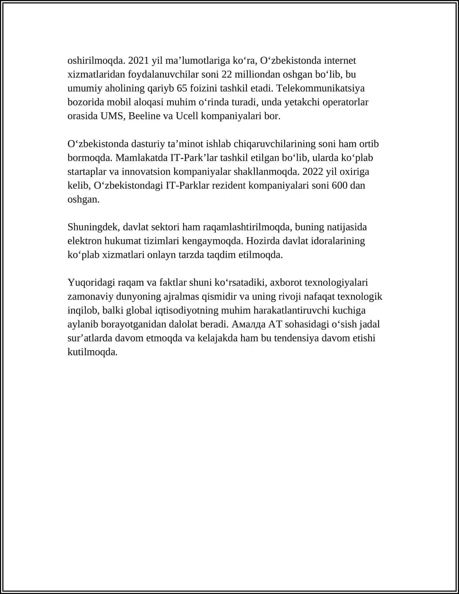 JAMIYATNI AXBOROTLASHTIRISH. ZAMONAVIY AXBOROT TEXNOLLOGIYALARI 4