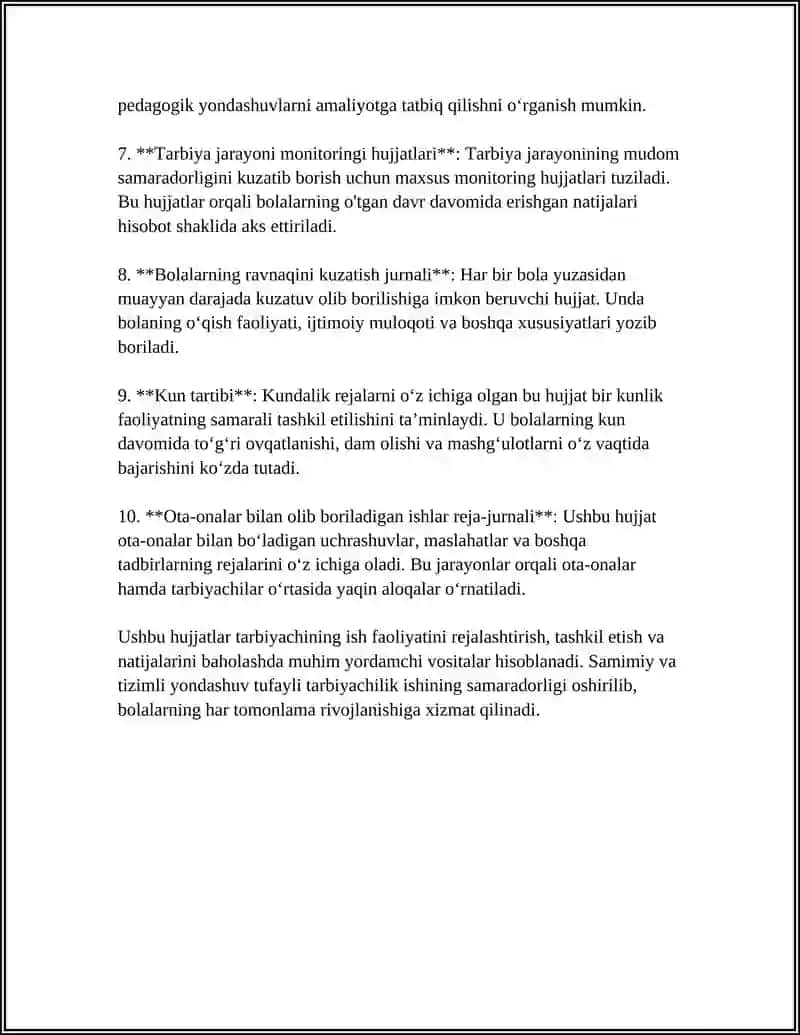 TARBIYACHINING ISH HUJJATLARI HAQIDA 4