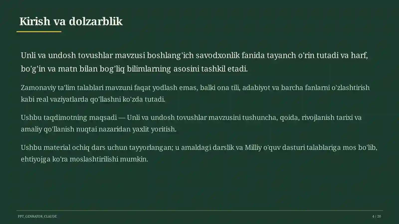 Ona tili va o'qish (1–4) — ochiq dars uchun 4