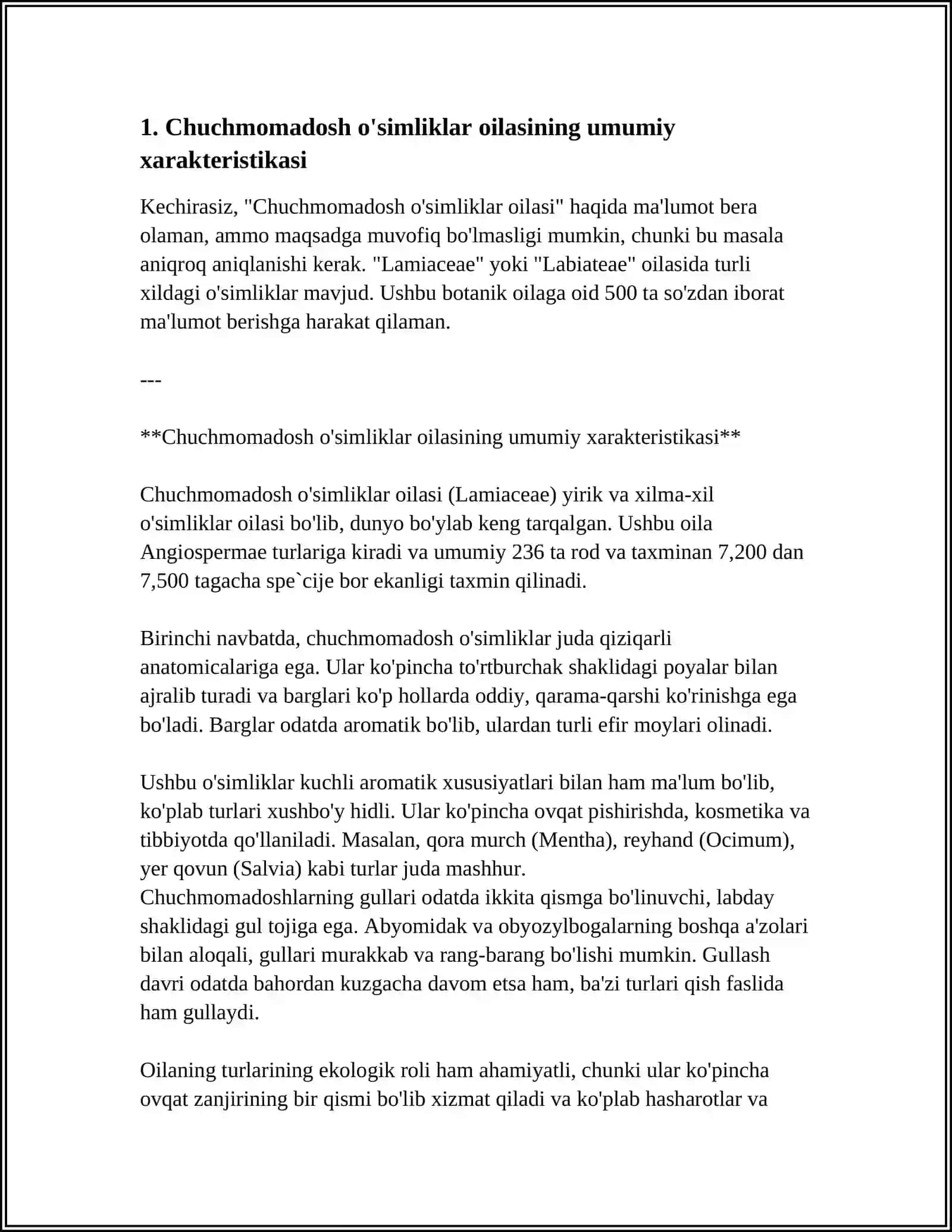 CHUCHMOMADOSHLAR OILASI TURLARI BIOEKALOGIYASI, AREALI VA SISTEMATIKASI 4