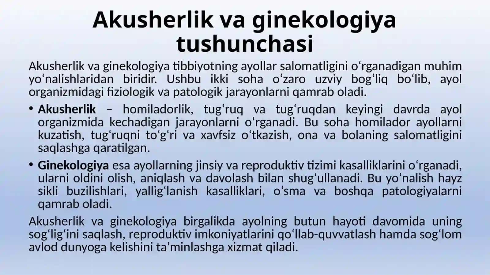 AYOLLARGA AKUSHERLIK GINEKOLOGIK YORDAM KO‘RSATISHNI TASHKIL ETISH 4