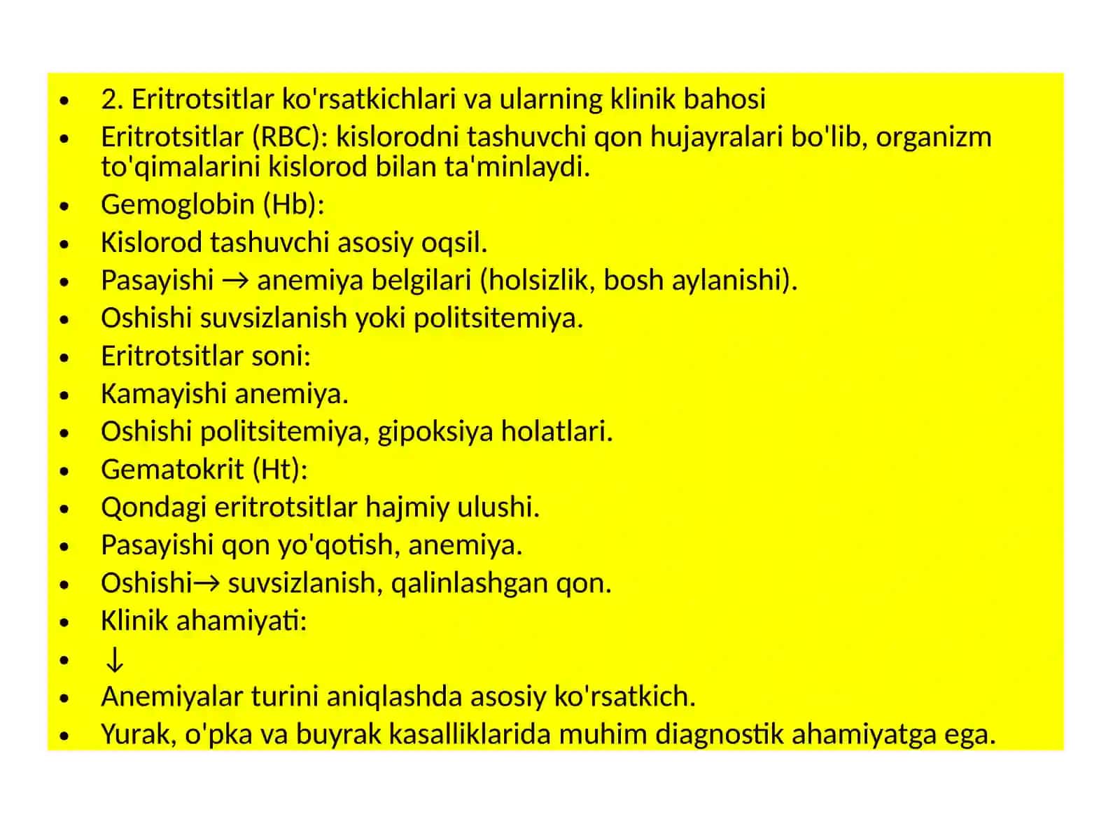 DI 23/4Fan:Ichki kasalliklar propedevtikasiUmumiy qon taxlilining interpretatsiyasi 4