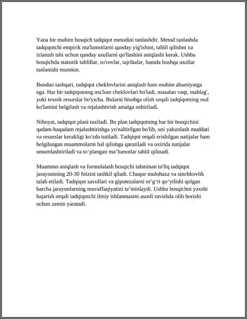 SOTSIOLOGIK TADQIQOTNING ASOSIY BOSQICHLARINI TASVIRLASH 4