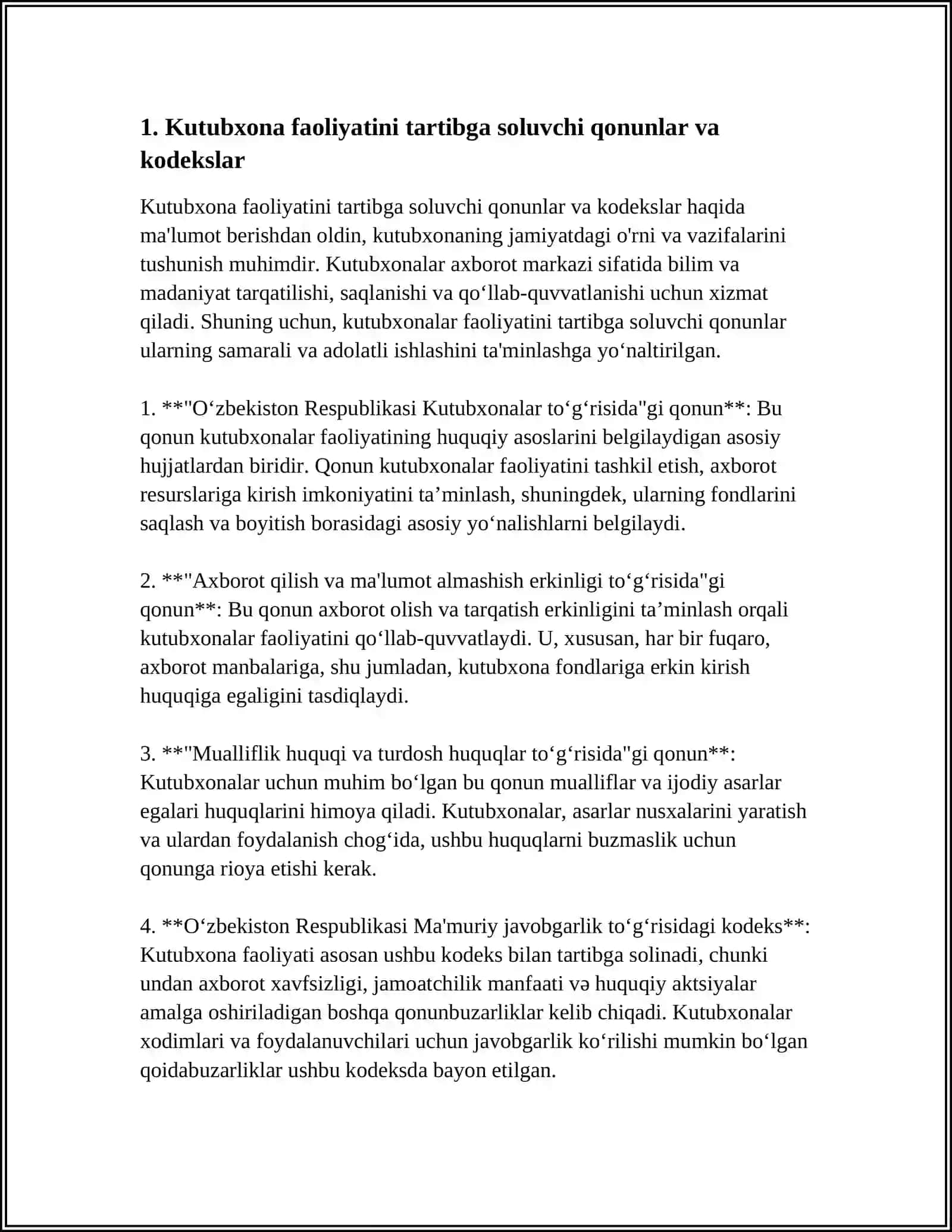 O‘zbekiston Respublikasi Kutubxonalar to‘g‘risida qonun 4