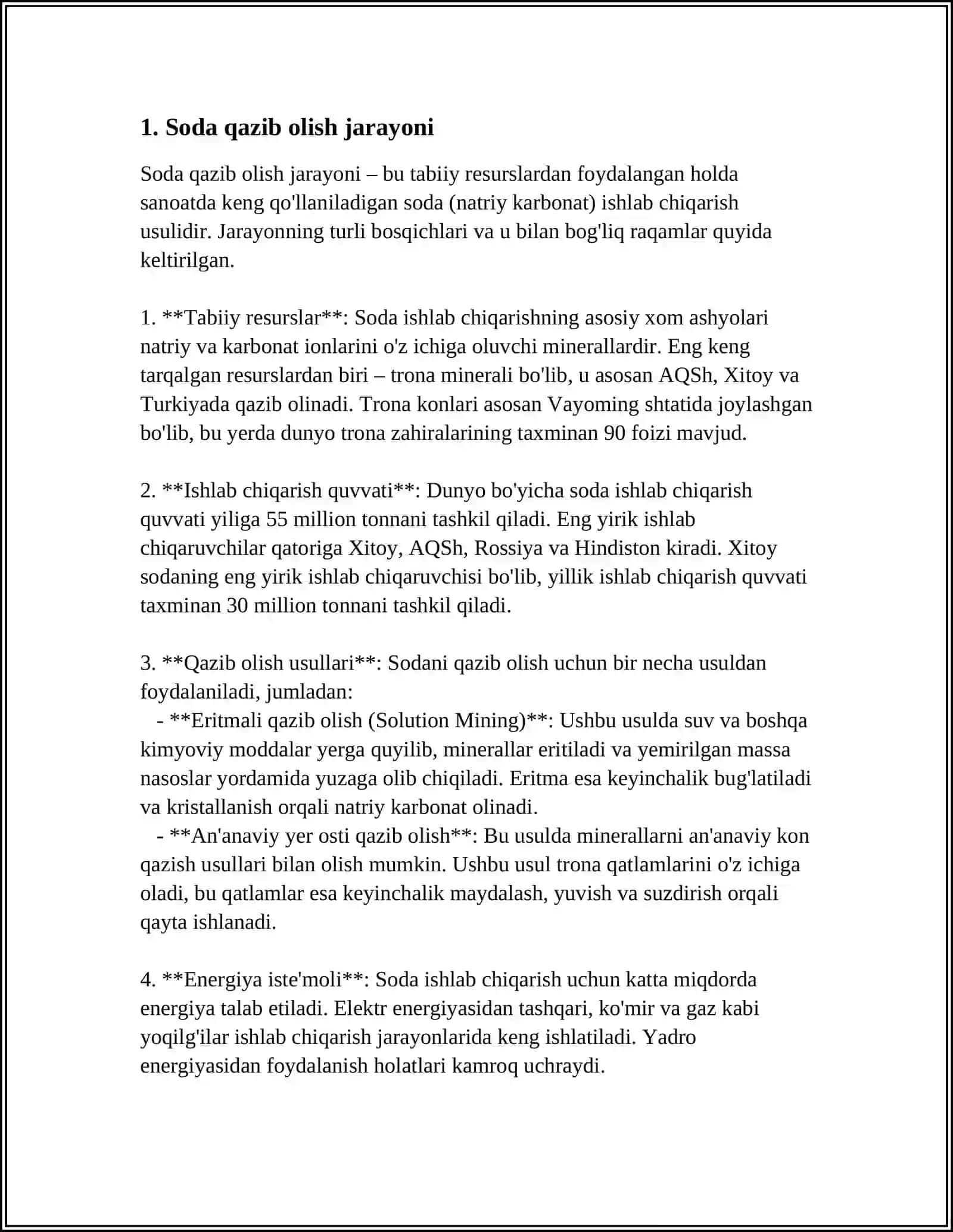 SODANING O'ZBEKISTONDA OLINISHI.SODA ISHLATILISH SOHALARI 4