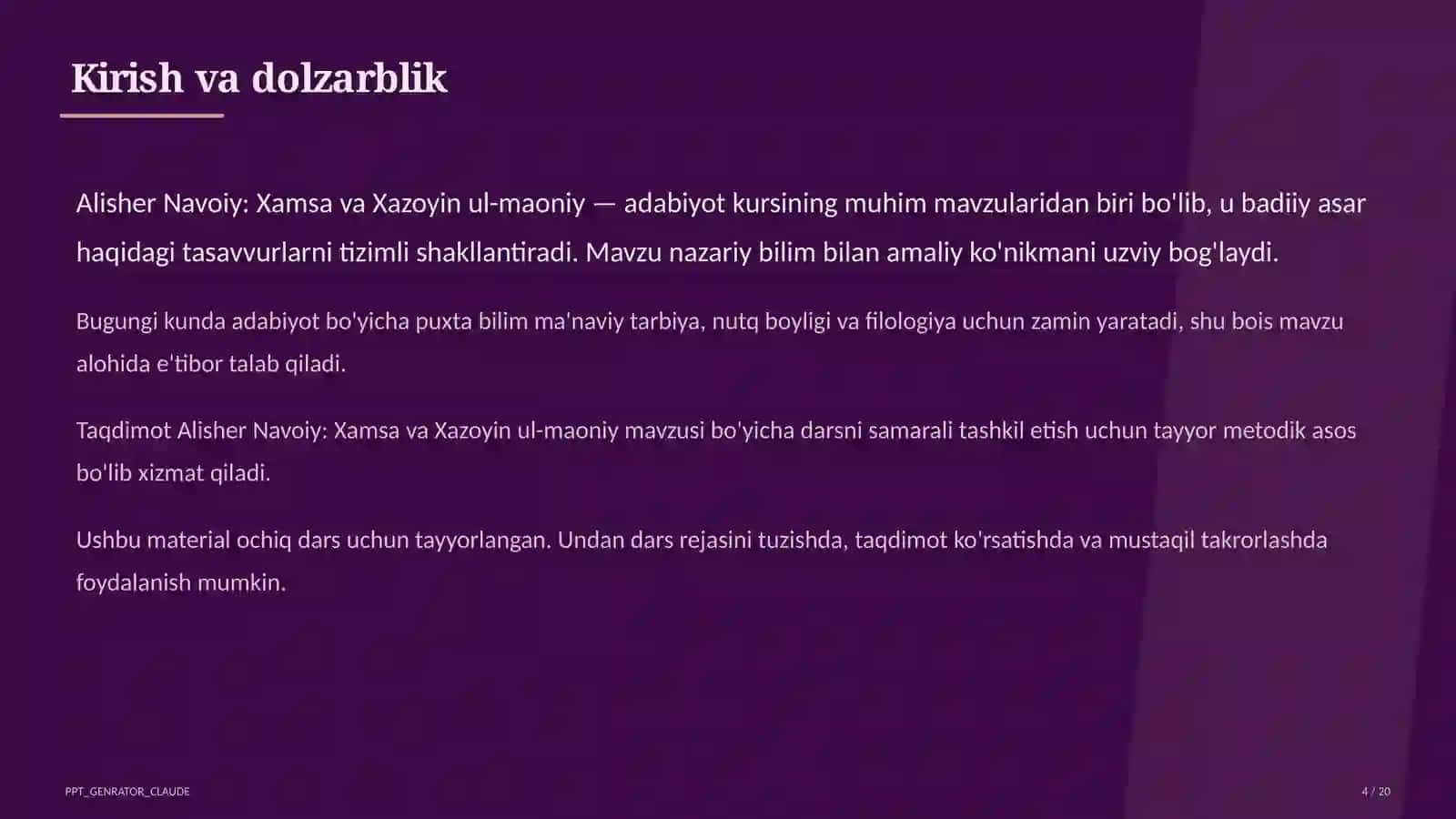 Alisher Navoiy: Xamsa va Xazoyin ul-maoniy (9-sinf) 4