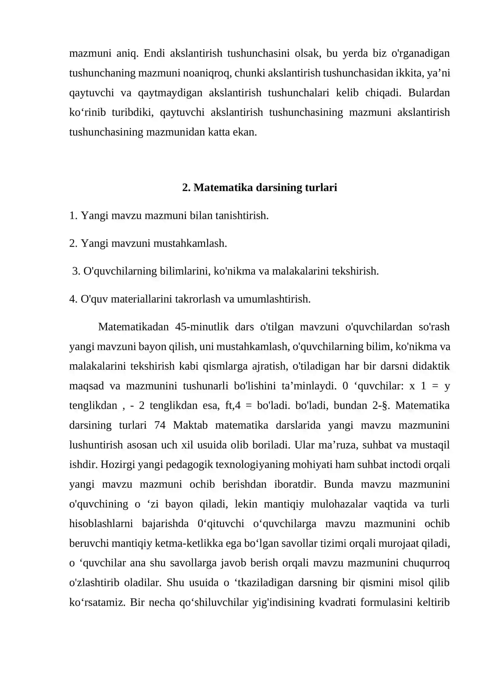O'quvchilarni matematika darslarida o’qitishning umumlashtirish usulidan foydalanishga o’rgatish 4