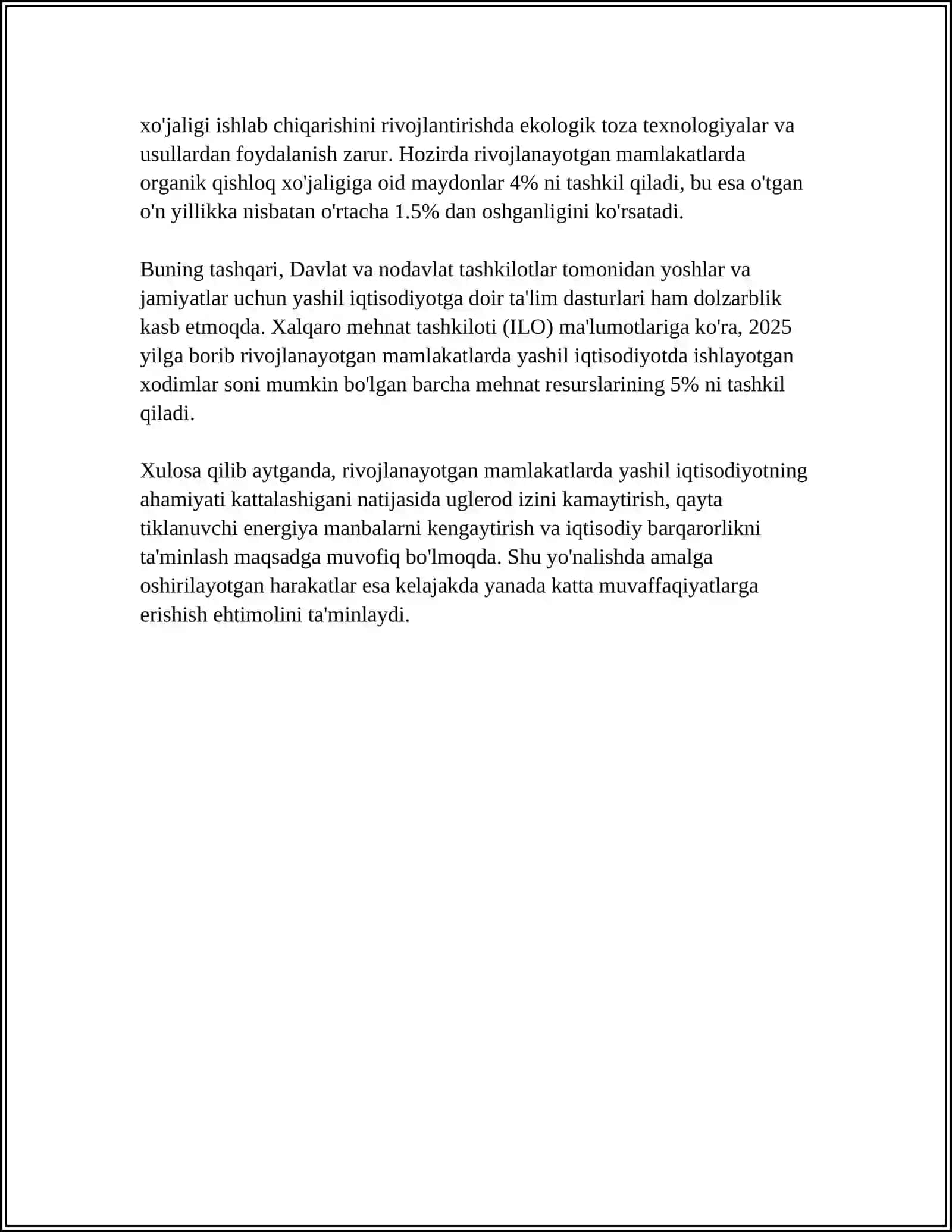 RIVOJLANAYOTGAN MAMLAKATLARDA "YASHIL IQTISODIYOT" GA O'TISH TAJRIBASI 4