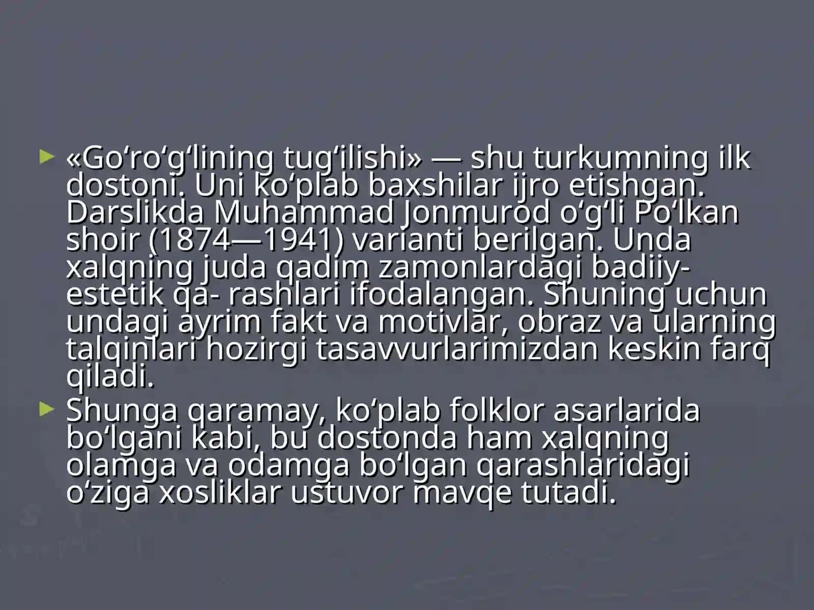 2-mavzu.,,Go’rog’lining tug’ilishi” ishqiy- qahramonlik dostonini o’rganish 4