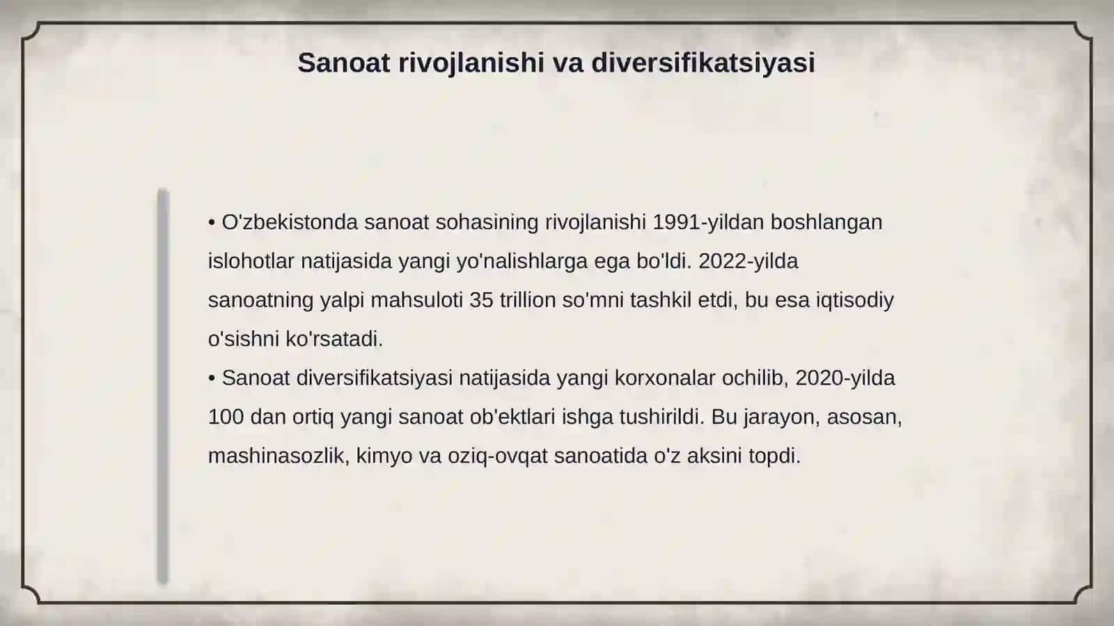 Mustaqillik yillarida qishloq xo'jaligi va sanoat sohasidagi o'zgarishlar 4