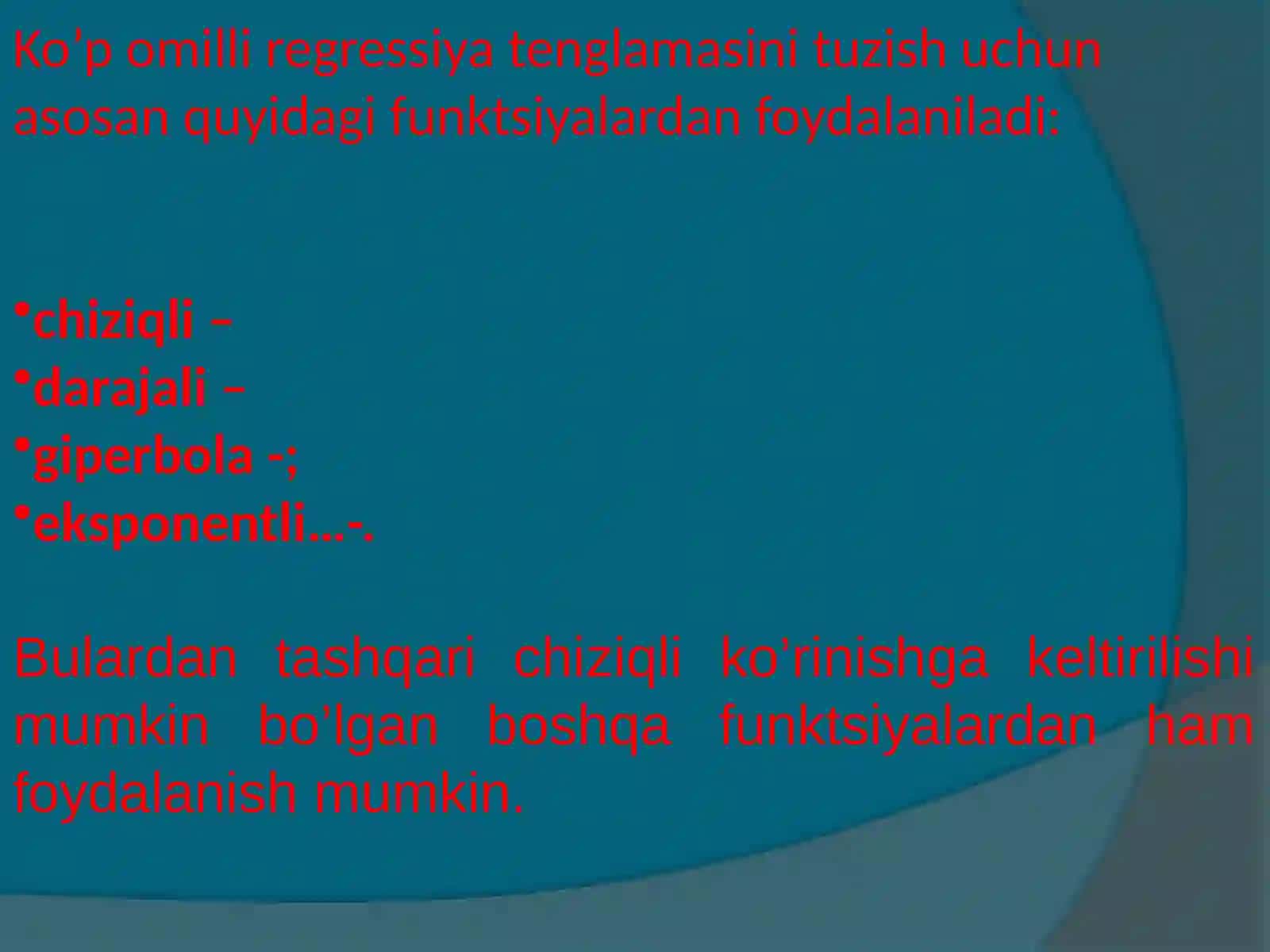 Ko’p o’lchovli regressiya 4