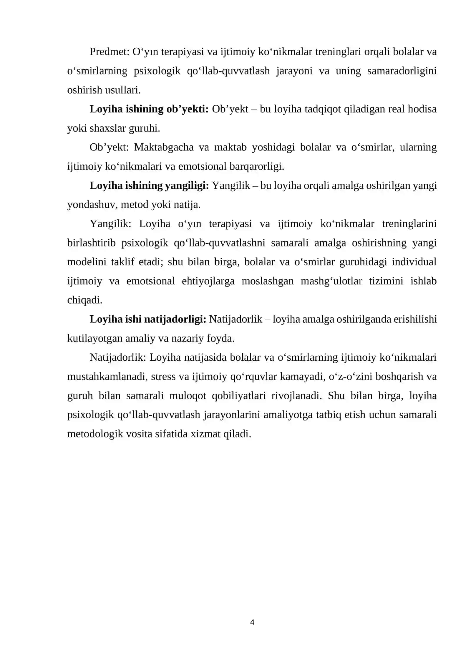 O‘YIN TERAPIYASI VA IJTIMOIY KO‘NIKMALAR TRENINGLARI YORDAMIDA PSIXOLOGIK QO‘LLAB-QUVVATLASH 4