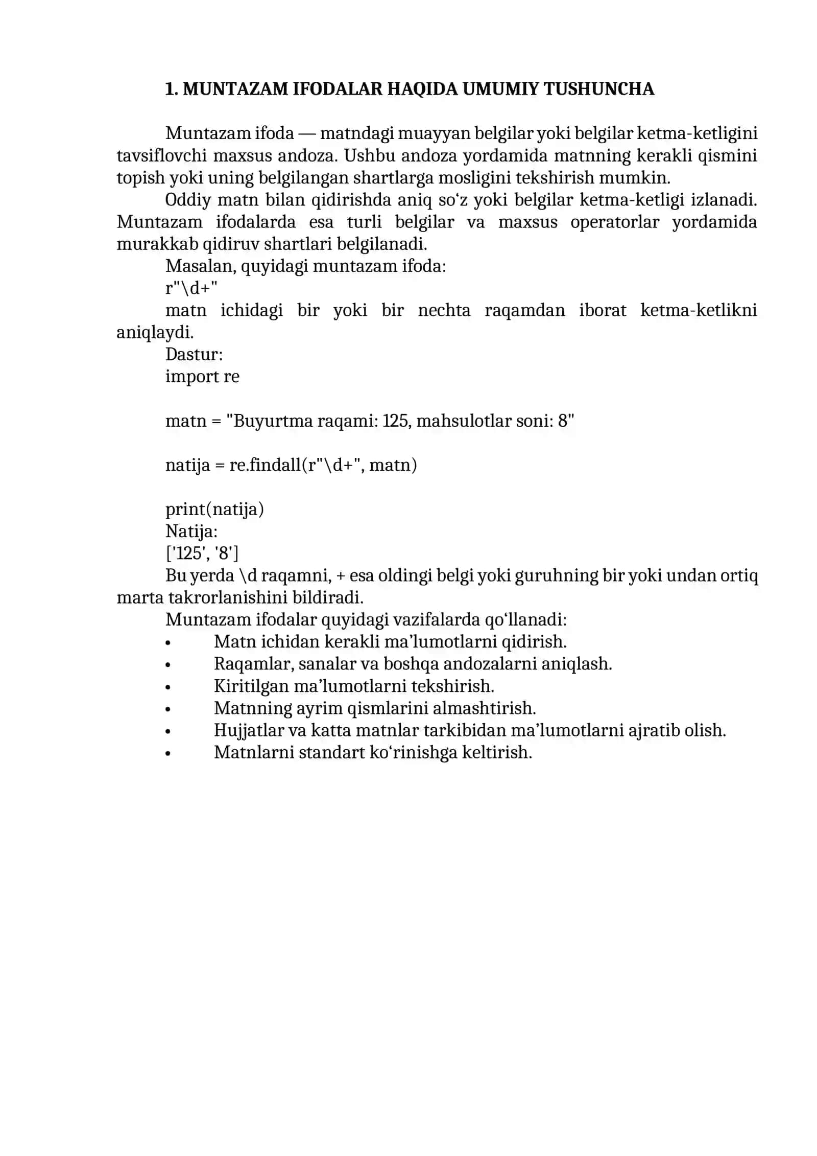 Satrlarni qayta ishlash uchun muntazam ifodalar (Regular Expressions — re moduli) 4