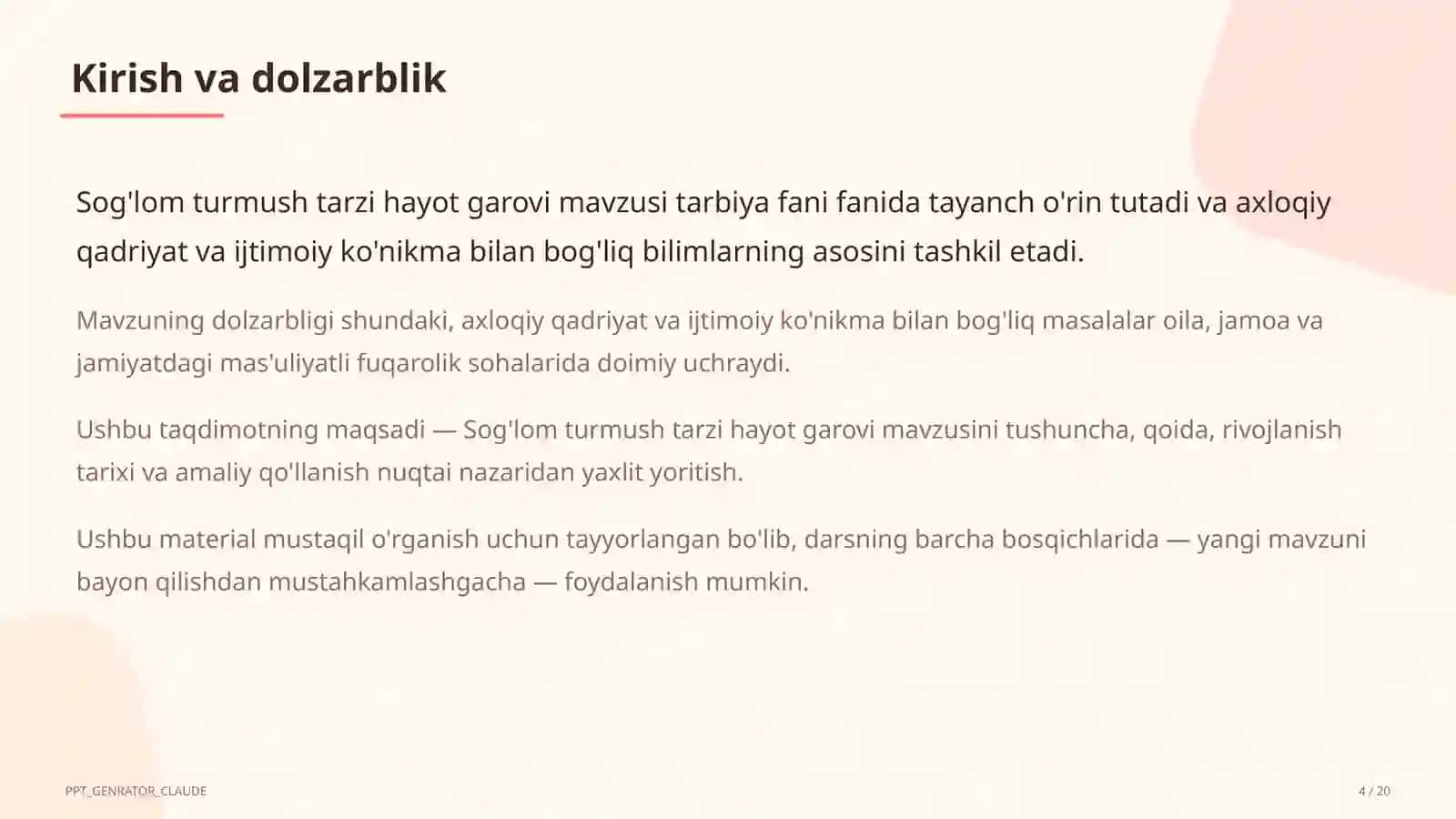 Sog'lom turmush tarzi hayot garovi (7-sinf) 4