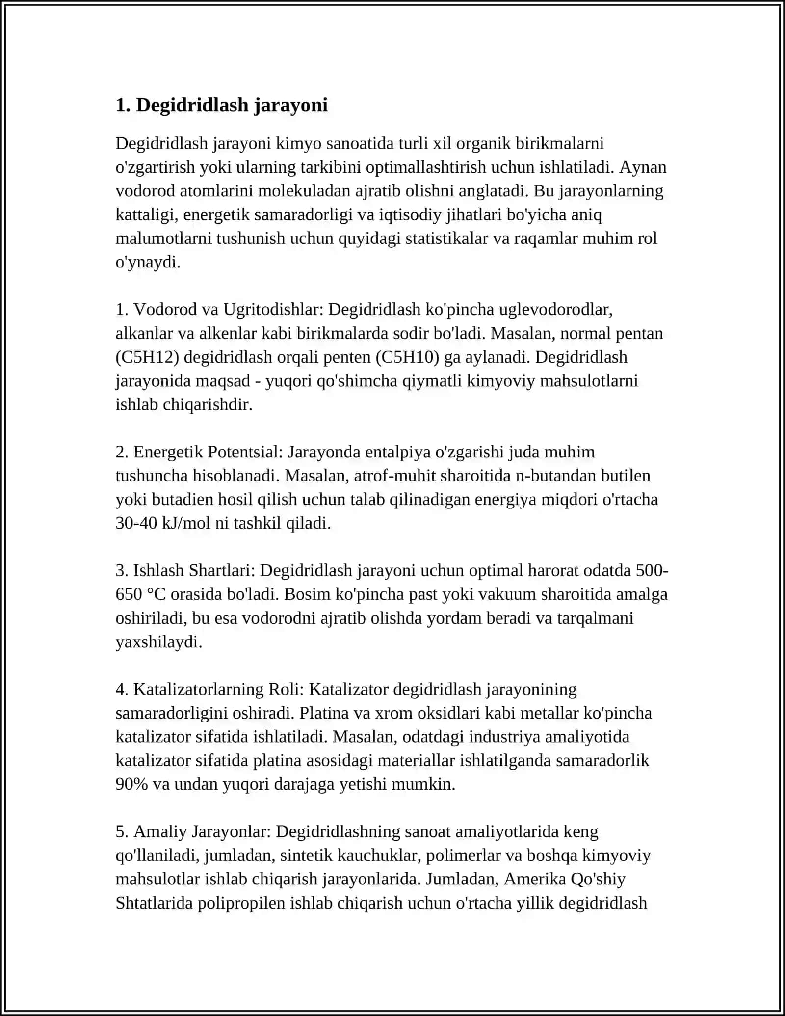 NEFT VA TABIIY GAZ XOMASHYOLARNI QAYTA ISHLASHDA DEGIDRIDLASH, GIDRIDLASH, ALKILLASH, SIKLIZATSIYA, IZOMERLANISH, NITROLASH, SULFOLASH, OKSIDLASH JARAYONLARI 4