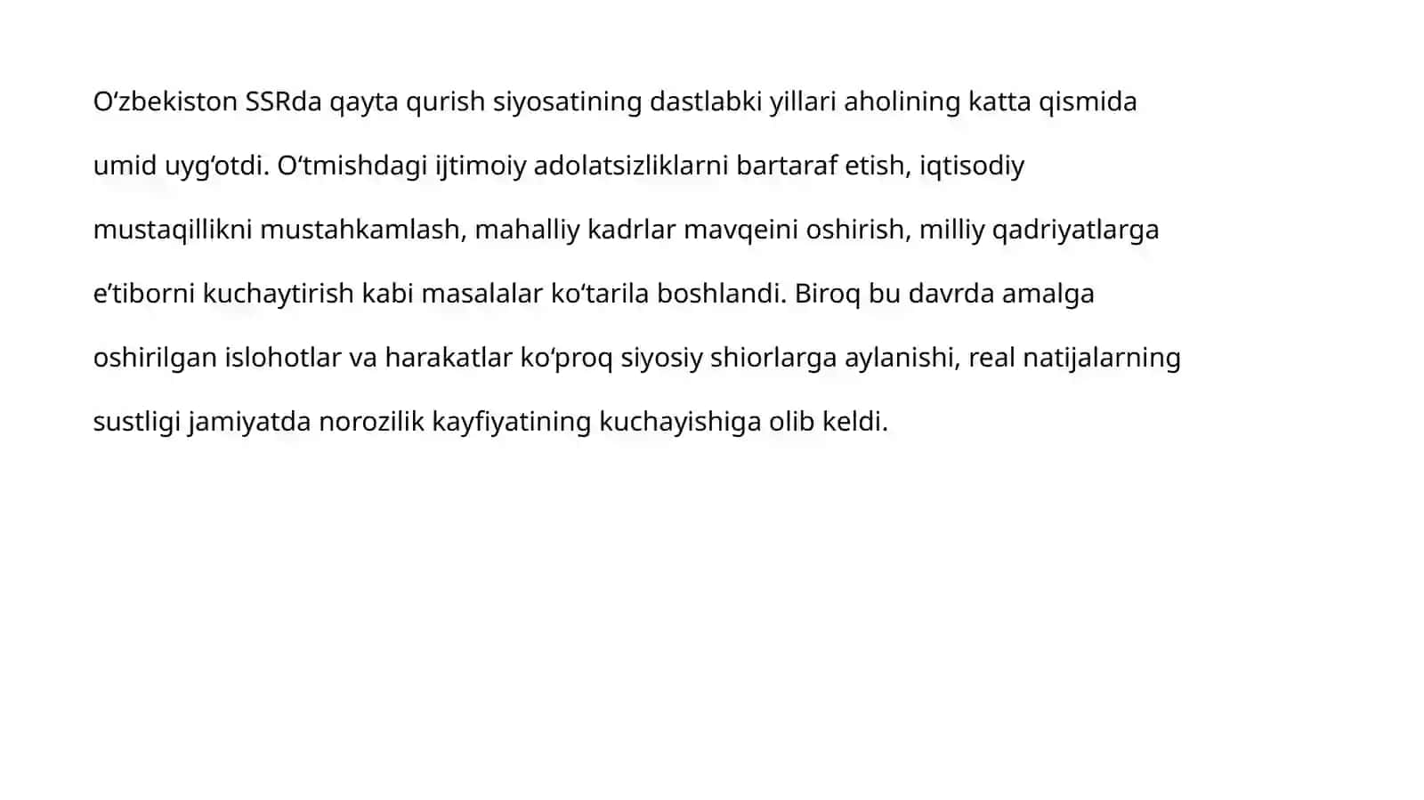 “Qaytaqurish“yillarida O‘zbekistondagi ijtimoiy-siyosiy vaziyat 4