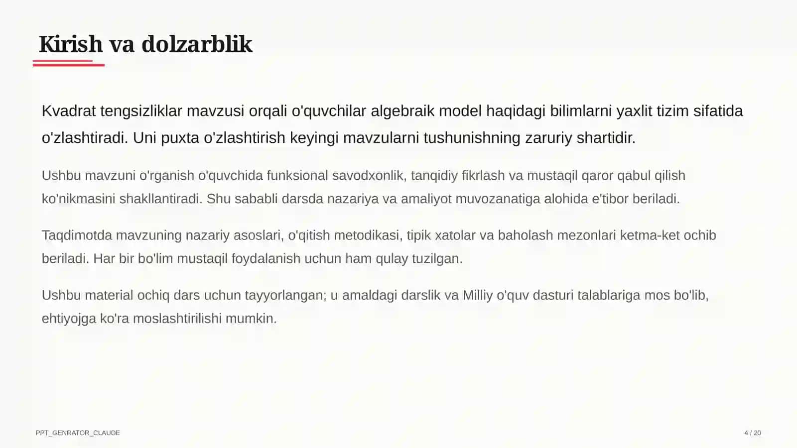 Kvadrat tengsizliklar (9-sinf) 4