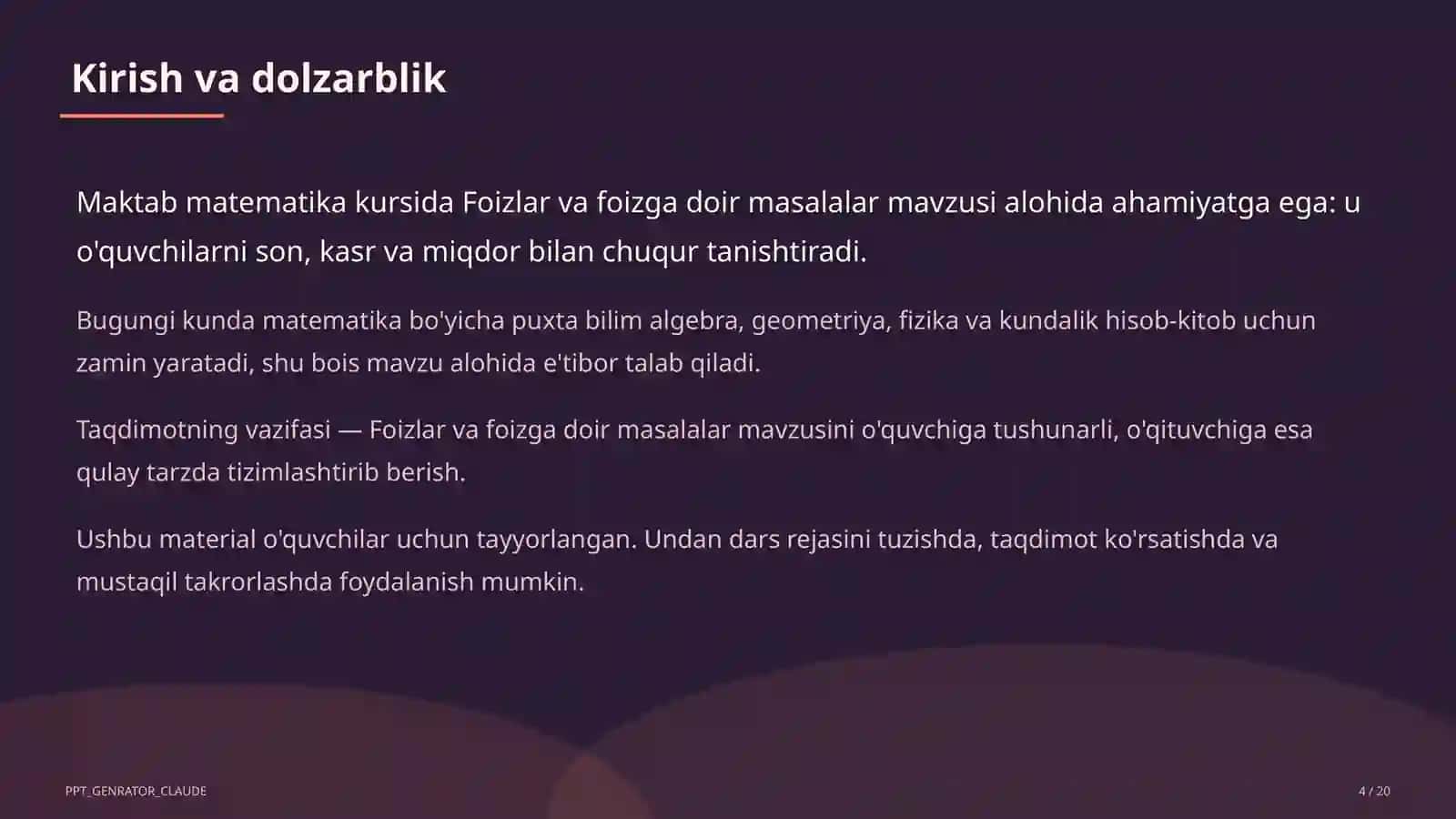 Foizlar va foizga doir masalalar (5-sinf) 4