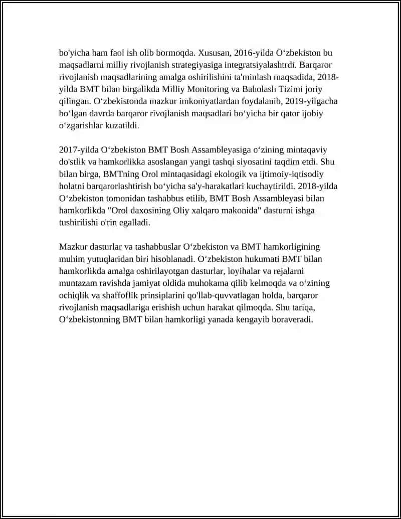 OʻZBEKISTONNING XALQARO TASHKILOTLAR BILAN HAMKORLIKDAGI ALOQALARI 4