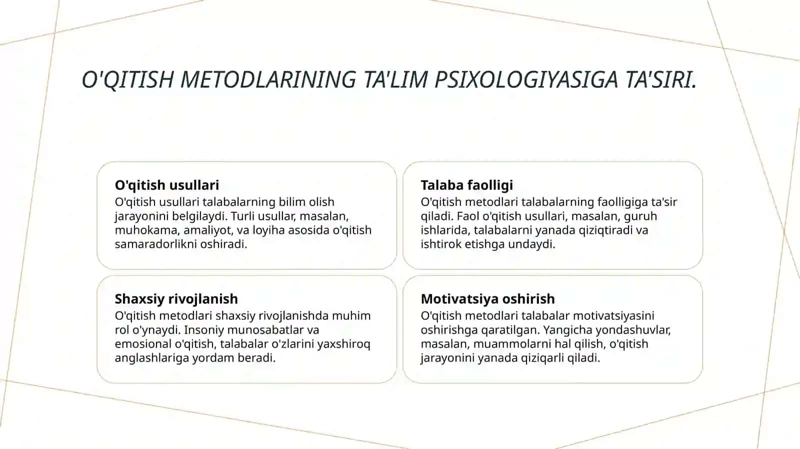 Pedagogika psixologiyaning asosiy muammolari 4