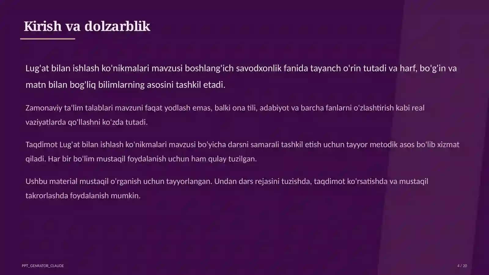 Lug'at bilan ishlash ko'nikmalari (4-sinf) 4