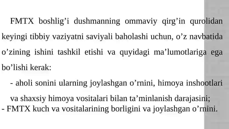 DASTLABKI UMUMIY, DASTLABKI TIBBIY YORDAMNI TASHKIL ETISH 4