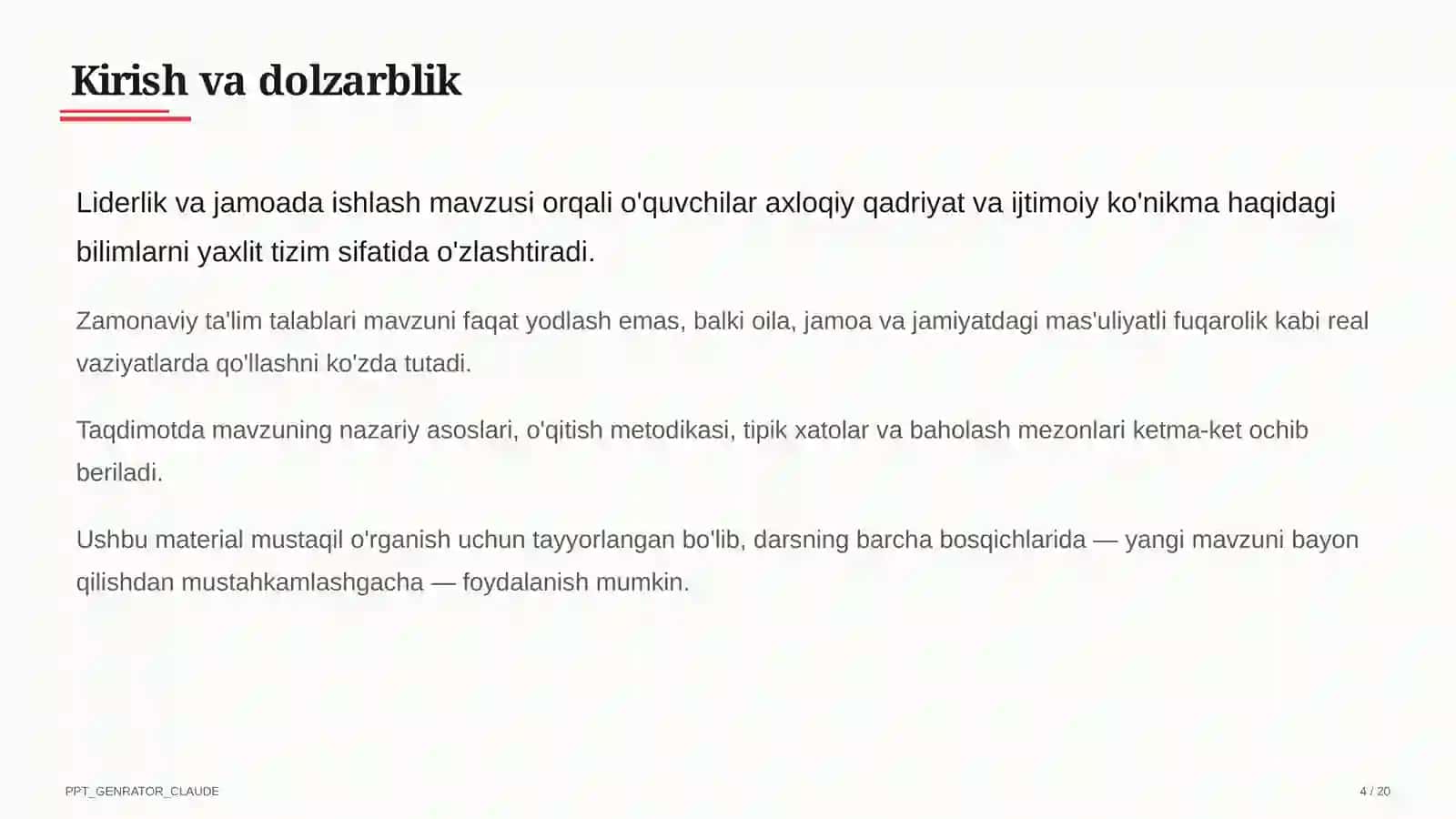 Liderlik va jamoada ishlash (11-sinf) 4
