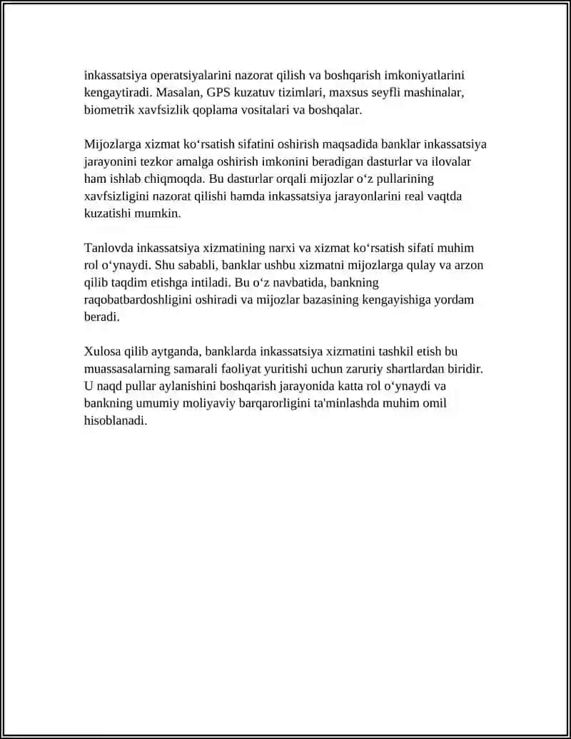 BANKLARDA INKASSATSIYA XIZMATINI TASHKIL ETISH 4