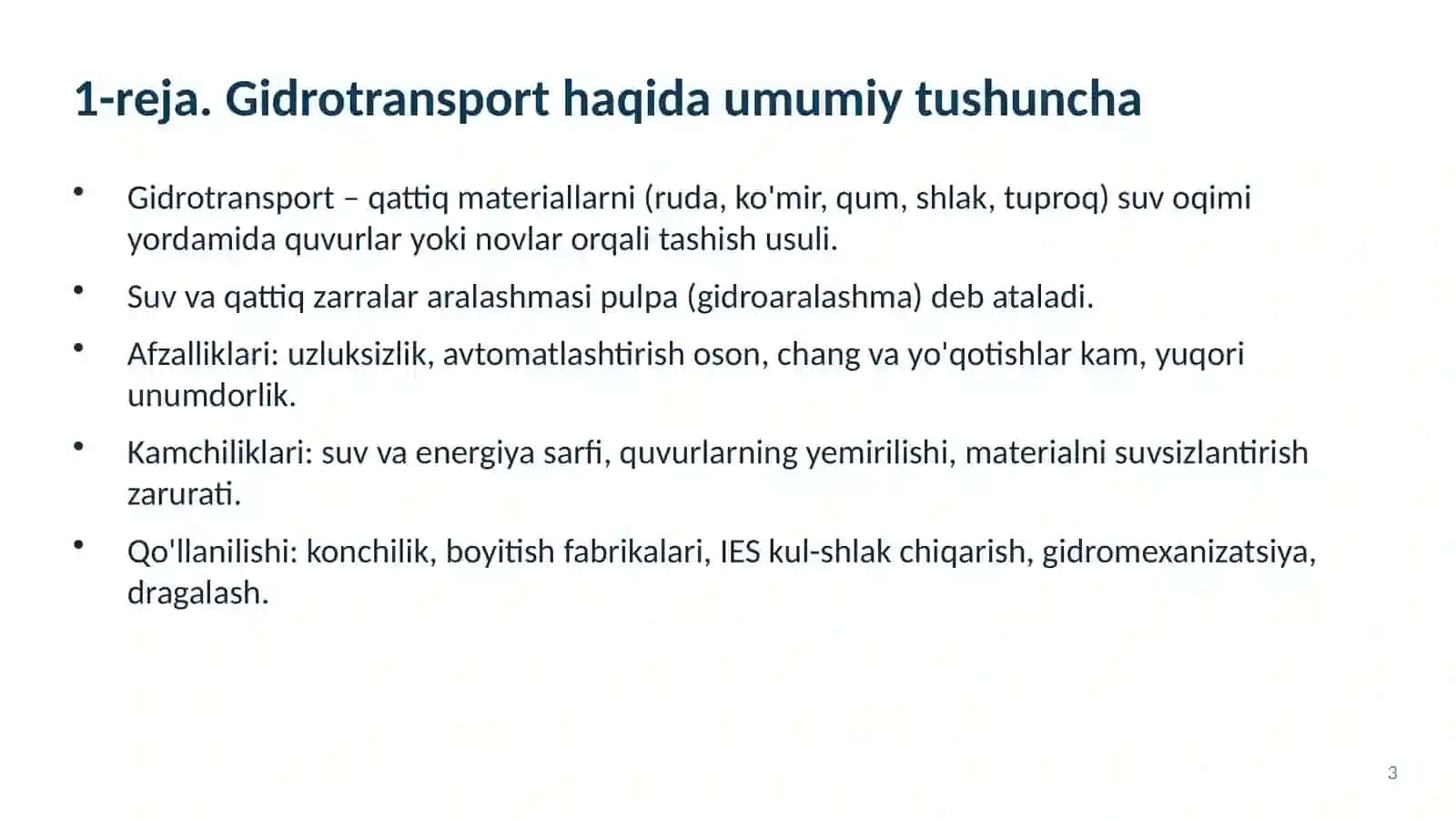 GIDROTRANSPORT QURILMALARI, USKUNALARI VA ULARNI HISOBLASH ASOSLARI 4