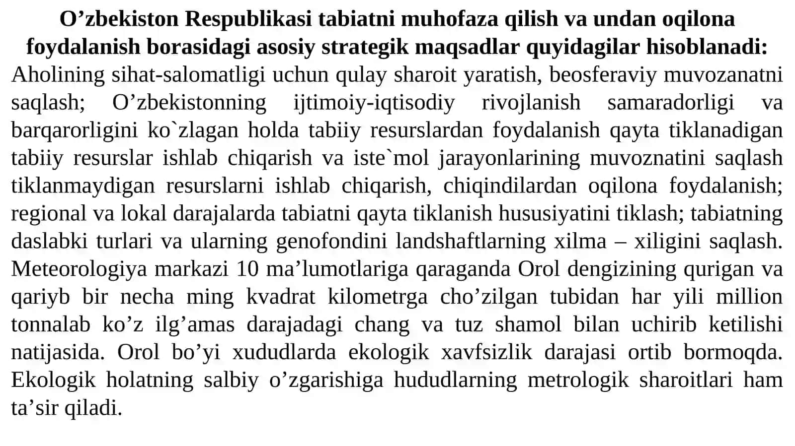 O’zbekistondagi ekologik muammolar va uni hal qilish yo’llari 4