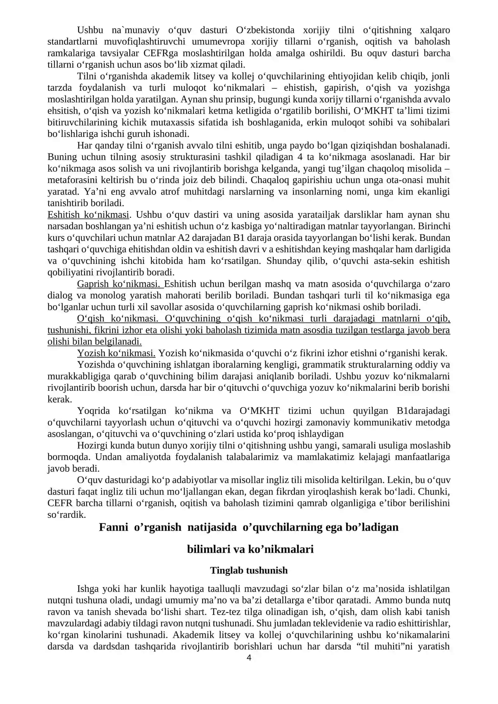 Ingliz tili ishchi o'quv dasturi 4