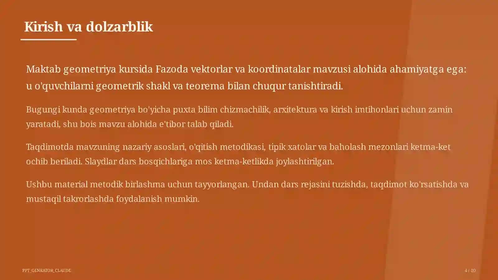 Fazoda vektorlar va koordinatalar (11-sinf) 4