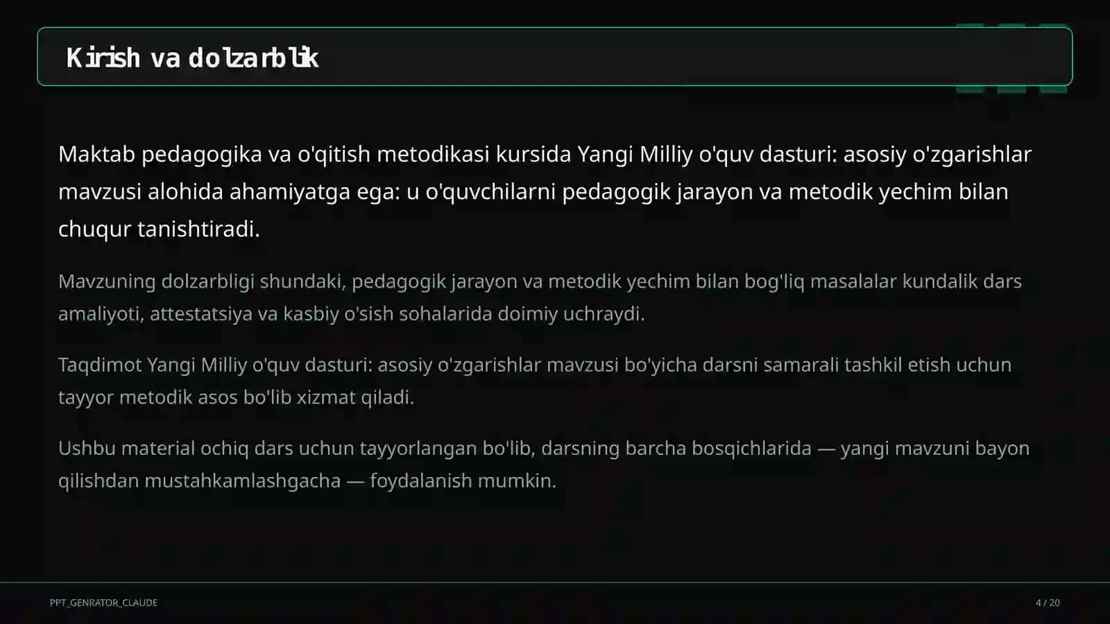 Yangi Milliy o'quv dasturi: asosiy o'zgarishlar 4